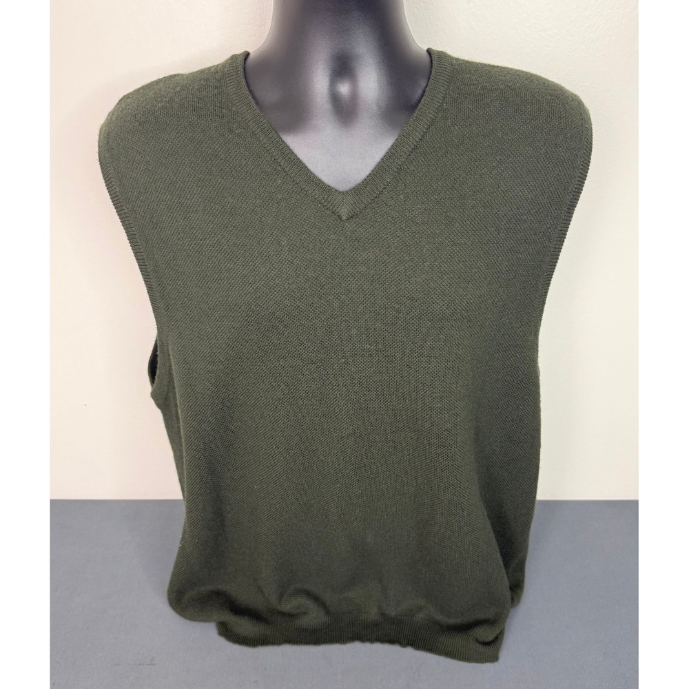 Geoffrey Beene Men's V-Neck Merino Wool Knit Vest Olive Size XL Preppy